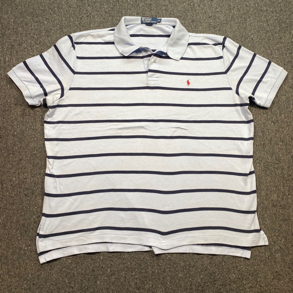 Ralph Lauren Polo Sz XXL Mens Blue Striped Preppy Short Sleeve Pony Logo TShirt